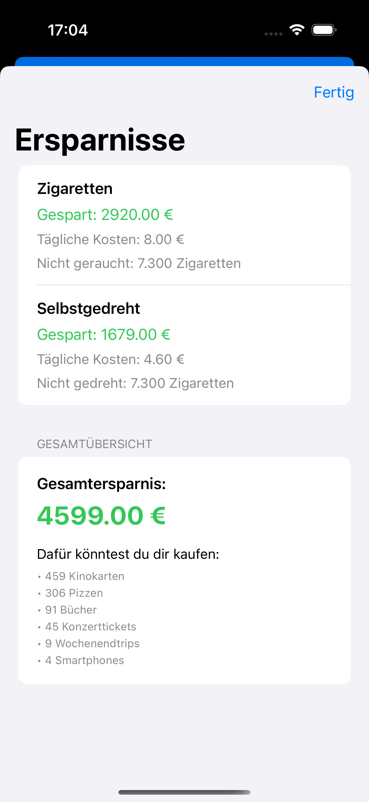 QuitPath App Ersparnisse