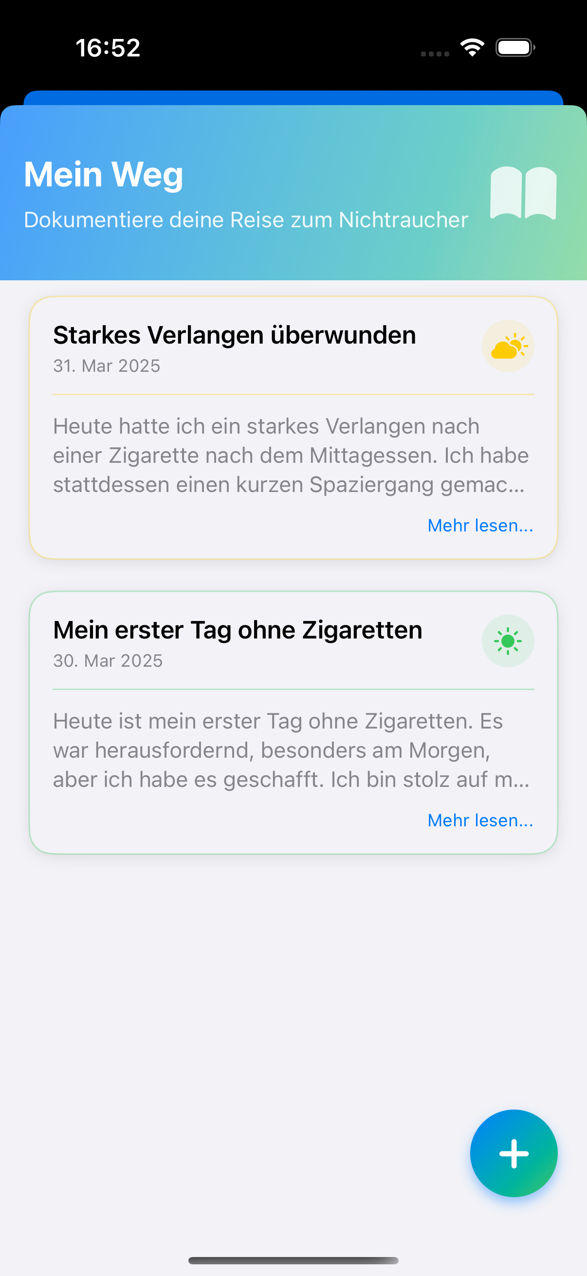 QuitPath App Journal Übersicht